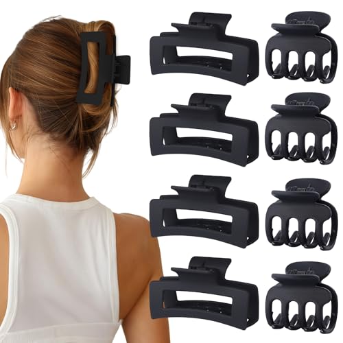 SMKSL 8 Pcs Hair Claw Clips for Women & Girls 2 Styles Hair Accessories | Durable & Sturdy Plastic Clips for Thick & Curly Hair, Strong Hold & Non-Slip, Stylish Gifts for Ladies(Black) - color: Black