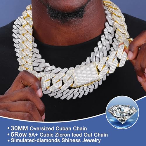Ucciyo 30MM/25MM Cuban Link Chain for Men, Luxury Iced Out Diamond Chain | Luxurious Diamond-Simulated, Large Miami Cuban Style, 18K Gold Plated - color: 30MM-Gold, size: 28 Inch