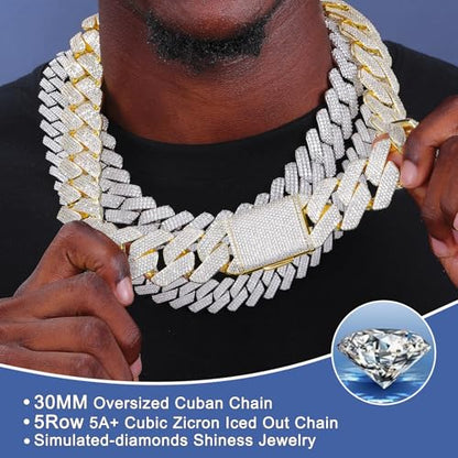 Ucciyo 30MM/25MM Cuban Link Chain for Men, Luxury Iced Out Diamond Chain | Luxurious Diamond-Simulated, Large Miami Cuban Style, 18K Gold Plated - color: 30MM-Gold, size: 28 Inch