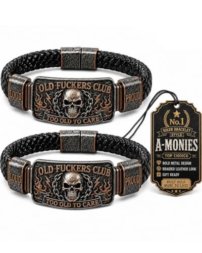 Old Fuckers Club & Wild 2026 Edition Vintage Braceletmens Skull Flame Biker Braided Faux Leather Bracelet Gothic Motorcycle Rider Cuff Wristband Humor Jewelry Gift Punk Chain Woven - size: 2pcs