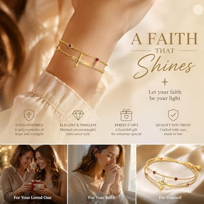 Midari 18K Yellow Gold Gemstone Birthstone Anklet Bracelet Cross Jewelry with 12 Months Birthstone Birthday Gifts for Women Wife Her Daughter Mom - color: 01-Jan-Garnet, size: Bracelet 7"-9"