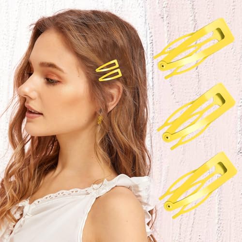 20 Pcs Snap Hair Clips for Women Snap Hair Barrettes Double Grip Hair Clips 3 Prong Clips for Hair Barrettes for Women Girls (Yellow) - color: Yellow