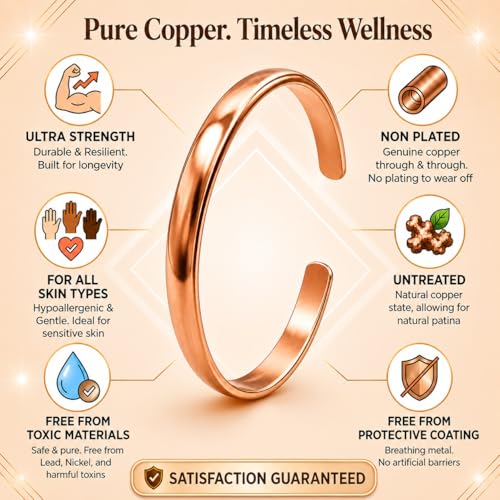 Healing Monk Pure Copper Bracelet for Men & Women – Handmade Uncoated Copper Jewelry Cuff – Adjustable Healing Copper Bracelets for Arthritis – Mens & Womens Copper Cuff Pulsera de Cobre - style: Healing