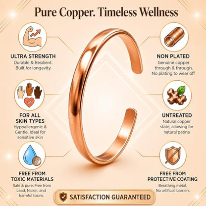 Healing Monk Pure Copper Bracelet for Men & Women – Handmade Uncoated Copper Jewelry Cuff – Adjustable Healing Copper Bracelets for Arthritis – Mens & Womens Copper Cuff Pulsera de Cobre - style: Healing