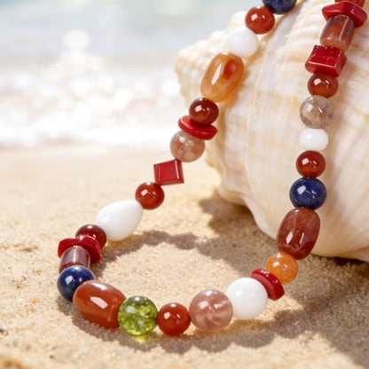 Boho Colorful Chunky Statement Beaded Necklaces for Women,Handmade Women's Fashion Gemstone Bead Choker Necklace,Western Natural Stone Strand Necklace Bib Collar Jewelry Unique Gifts for Women - color: 03-Red