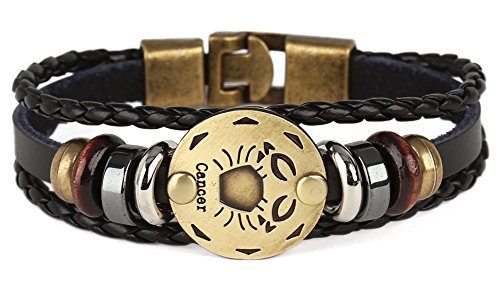 Punk Alloy Leather Bracelet for Constellation Braided Rope Bracelet Bangle - style: Cancer