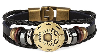 Punk Alloy Leather Bracelet for Constellation Braided Rope Bracelet Bangle - style: Cancer