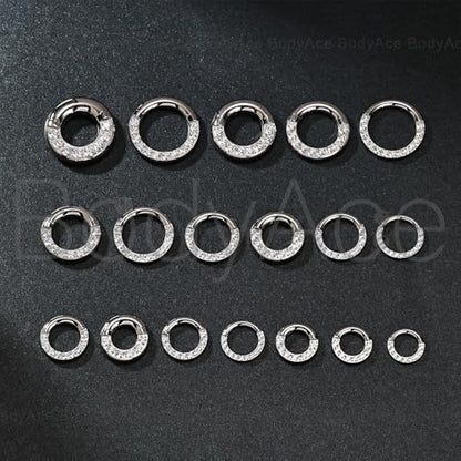 CZ Hinged Segment Clicker PA Rings, 2G 4G 6G 8G 10G 12G Large Septum Nose Rings, Surgical Steel Spring Action BCR Ring Ear Gauges Earrings Hoops - color: 6G(4mm),Hoops:16mm