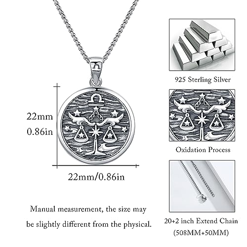 925 Sterling Silver Zodiac Constellation Necklaces for Men Women | Retro,Daily,Birthday, Graduation,Horoscope,Zodiac Sign,Hypoallergenic,with Jewelry Box - style: 9- Libra (A-Retro Sep.23-Oct.22）