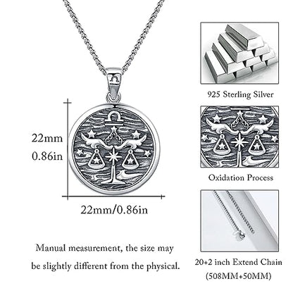 925 Sterling Silver Zodiac Constellation Necklaces for Men Women | Retro,Daily,Birthday, Graduation,Horoscope,Zodiac Sign,Hypoallergenic,with Jewelry Box - style: 9- Libra (A-Retro Sep.23-Oct.22）