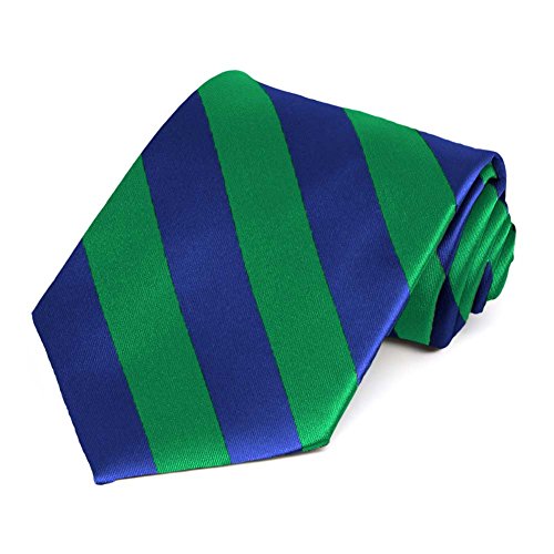 tiemart Men's Striped Tie Standard Length - color: Kelly Green and Royal Blue