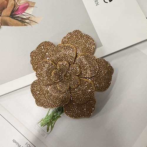 Rhinestone Flower Brooch Pin for Women Men Elegant Sparkly Crystal Camellia Floral Lapel Pins Shawl Dress Suit Clothes Accessories Wedding Party Fashion Jewelry 105mm - color: Brown
