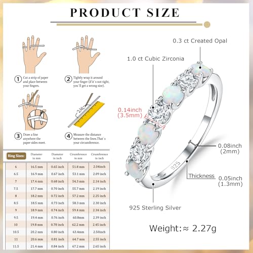 Birthstone Wedding Band Eternity Rings 925 Sterling Silver Rings Stackable Anniversary Engagement Rings Cubic Zirconia Inlaid Created Garnet/Amethyst/Sapphire Ring 7 Stone Ring, Size 6 to 10 - color: Opal & 5A CZ