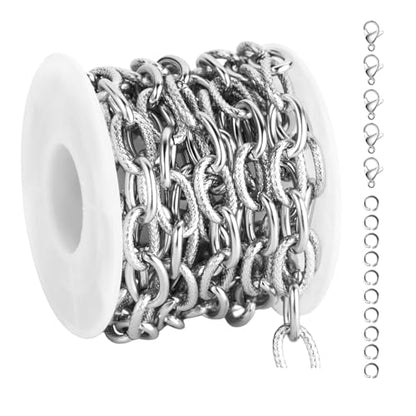 UMAOKANG Stainless Steel Chain for Jewelry Making Embossed Oval Chains Bulk | 2 Yard Silver Chain Necklace DIY for Men and Women Permanent Jewelry Supplies Findings - color: Oval (Steel)