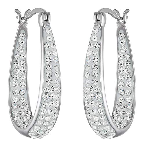 Savlano Inside Out Oval Shape Crystal Hoop Earrings For Women Comes With Savlano Gift Box - color: White Gold