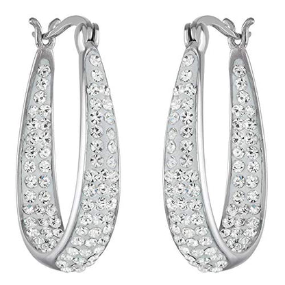 Savlano Inside Out Oval Shape Crystal Hoop Earrings For Women Comes With Savlano Gift Box - color: White Gold