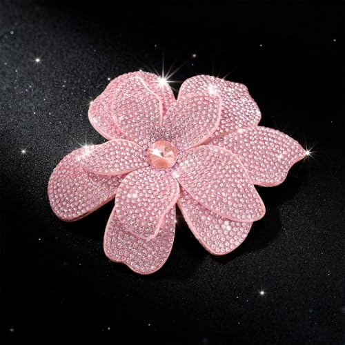 3.74 Inches Rhinestone Camellia Flower Brooch Pins & Hair Clips for Women Elegant Created Crystal Lapel Pin Brooches Wedding Party - color: Pink