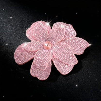 3.74 Inches Rhinestone Camellia Flower Brooch Pins & Hair Clips for Women Elegant Created Crystal Lapel Pin Brooches Wedding Party - color: Pink