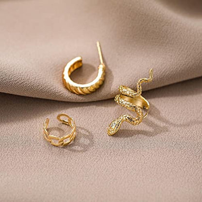 Gold Plated Ear Cuff Earrings for Women Non Piercing - Hypoallergenic Ear Cuffs Silver/Gold Non Tarnish Clip on Cartilage Earrings Fake Earring Set - color: D2:3pcs gold snake earrings