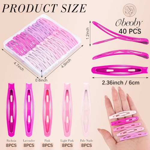 obeoby 40Pcs 2.36In Metal Snap Hair Clips No-slip Barrettes for Women Girls - color: Pink colors