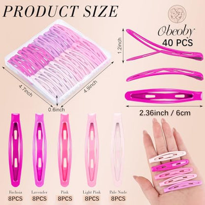 obeoby 40Pcs 2.36In Metal Snap Hair Clips No-slip Barrettes for Women Girls - color: Pink colors