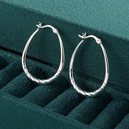 Silver Oval Hoop Earrings for Women 14K Gold Plated Hoop Earrings | Hypoallergenic Lightweight - color: D-Silver