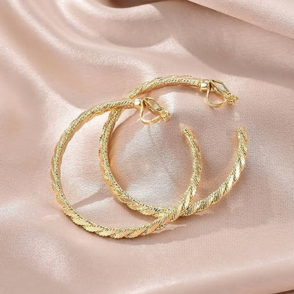 YOQUCOL 5CM(2.0IN) Golden Swingable Clip On Hoop Earrings for Women Non Pierced Ears Hoop Earrings - color: E