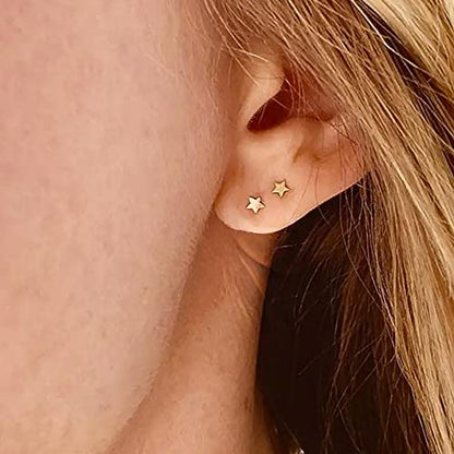 EPIRORA Sterling Silver Stud Earrings for Women Men- 4 Pairs of Hypoallergenic Simple Geometric Small Stud Earring Set Tiny Circle Triangle Square Bar Stud Earrings Mini Cartilage Tragus Earrings - style: Style 2- Gold