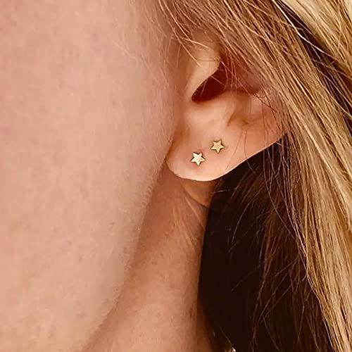 EPIRORA Sterling Silver Stud Earrings for Women Men- 4 Pairs of Hypoallergenic Simple Geometric Small Stud Earring Set Tiny Circle Triangle Square Bar Stud Earrings Mini Cartilage Tragus Earrings - style: Style 3- Gold
