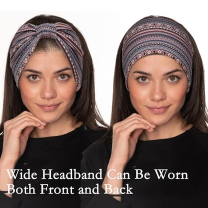 Cobahom 6 PCS Wide Headbands for Women's Hair 9.85 Inch Boho Head Bands | Sport Sweat Stretchy Hair Bands Non Slip Twist Knotted Headbands Cute Soft Headband for Running Workout (Boho Stripe)