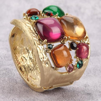 Gold Cuff Bracelet for Women Chunky Bracelet Statement Bracelet | Chunky Bangle Bracelets for Women Silver Beaded Open Bangle Stackable Stretch Bead Bracelet Boho Jewelry Gift for Wife Couple - style: Colorful Stone Bangles