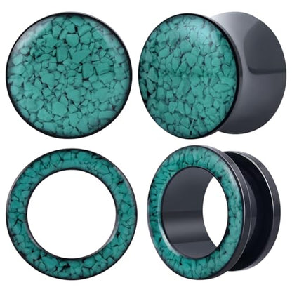 4PCS Shiny Glitter Resin Gauges Stainless Steel Ear Tunnels and Plugs Light blue Green Pink and Dark brown Glitter Colorful Ear Gagues Screw Fit Expander Stretcher Piercings - color: ZS8720H, size: 6mm(2g)