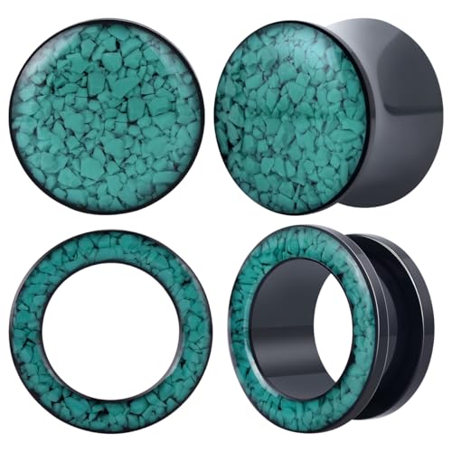 4PCS Shiny Glitter Resin Gauges Stainless Steel Ear Tunnels and Plugs Light blue Green Pink and Dark brown Glitter Colorful Ear Gagues Screw Fit Expander Stretcher Piercings - color: ZS8720H, size: 8mm(0g)