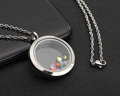Jovivi 25mm/30mm Living Floating Memory Glass Locket Necklace - Stainless Steel Secure Buckle Closure - color: 25mm(Clear Locket)