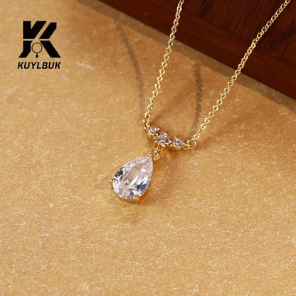 14K Gold Plated Dainty Teardrop Necklace for Women - Solitaire CZ Pendant | Hypoallergenic Pear Cubic Zirconia Necklace Trendy Jewelry Gift | 18"+2" Adjustable Chain