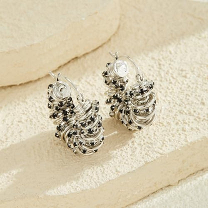 Statement Earrings for Women | Chunky Gold Hoops Rhinestone Thick Hoop Earrings 14K Gold Plated Hypoallergenic - color: Silver-Black