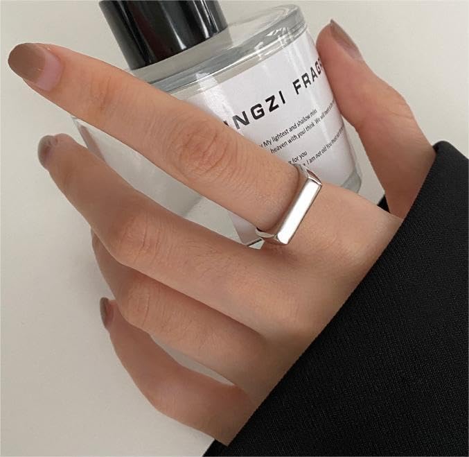 MYNENEY Stainless Steel Square Shape Signet for Men Statement Ring - color: Geometrical-Custom Silver