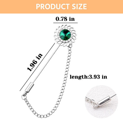 Mens Sunflower Lapel Pin Crystal Rhinestone Brooches for Men Hanging Chain Brooch Suit Pin Flower Lapel Pins for Men Wedding Business Party - color: Green-J