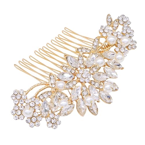 Rose Gold Wedding Hair Comb With Pearls and Crystals Wedding Hair Accessories Bridal Headpiece Or For Parties (Gold) - color: Gold