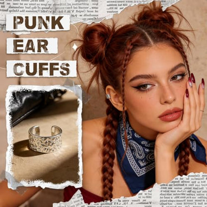 Gothic Clip On Ear Cuff Stainless Steel No Piercing Helix Cartilage | Hypoallergenic,Non Piercing Helix Cartilage,Gold Silver,Fake Earring,Lightweight,Punk Gothic Jewelry Gift Women Men - color: K5-Edgy Design Silver 1