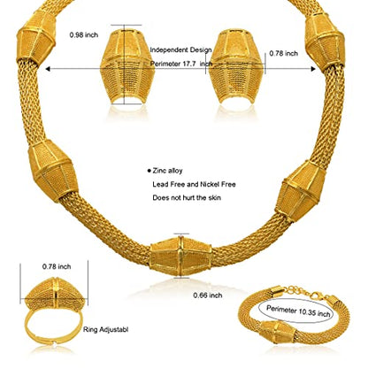 indian Women Jewelry Necklace Set african Dubai Bride Wedding Prom Fashion Jewelry 24K Gold Plated Necklace Bangles Rings Earrings - color: S-202