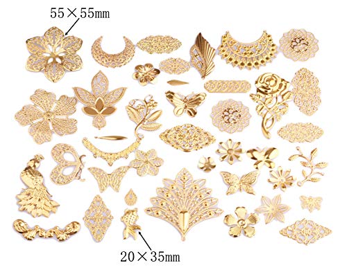 100g Gold Filigree Connectors Charms Pendants Findings Iron Metal Embellishments for DIY Hairpin Headwear Earring Jewelry Making, Nickel Free (Gold) - color: Gold