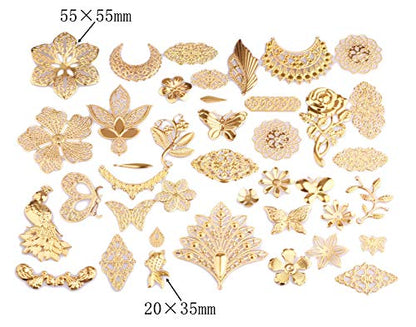 100g Gold Filigree Connectors Charms Pendants Findings Iron Metal Embellishments for DIY Hairpin Headwear Earring Jewelry Making, Nickel Free (Gold) - color: Gold
