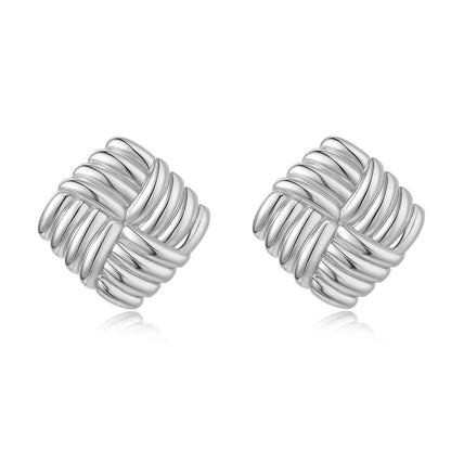Gold Chunky Statement Earrings for Women, Trendy 14K Gold Plated Square Geometric Vintage Drop Dangle Designer Stud Earrings, Jewelry Gift - style: square striped-silver