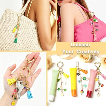 440Pcs Keychain Making Kit, DIY Craft Supplies with Charms Keychain Tassels | Keychain Clip Hooks, Jump Rings, Key Rings, Extender Chains & Tools for DIY Crafting - size: 440pcs kit