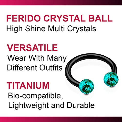 2pcs 16g Circular Barbell Black Titanium G23 Ear Helix Lip Eyebrow Tragus Nose Snake Septum Cartilage Bite Ring B2ICT - color: Blue Zircon