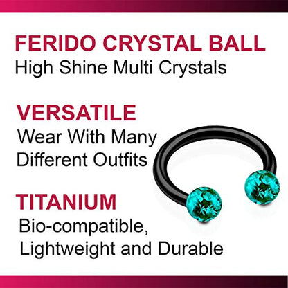 2pcs 16g Circular Barbell Black Titanium G23 Ear Helix Lip Eyebrow Tragus Nose Snake Septum Cartilage Bite Ring B2ICT - color: Blue Zircon