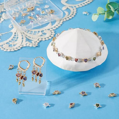 Beadthoven 28pcs Heart Cubic Zirconia Charms Golden Silver Plated Micro Pave Rhinestone Pendants Small Cute Valentine Heart Charms Linking Beads for Bracelet Necklace Earrings DIY Jewelry Making Craft - color: Heart Link