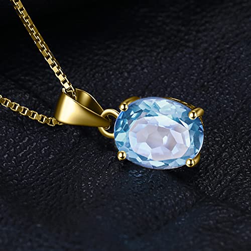 JewelryPalace Natural Gemstone Garnet Peridot Amethyst Citrine Blue Topaz Birthstone Solitaire Pendant Necklace Jewelry Set, 14k Gold Plated 925 Sterling Silver Necklaces for Women, 18 Inch Box chain - color: N-Yellow Gold Plated-Topaz