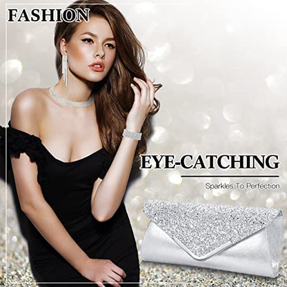 Mixweer 4 Pieces Clutch Purses Bag for Women Evening Rhinestone Jewelry Set Bling Necklace Earrings Bracelets Set for Wedding - style: Trendy Style